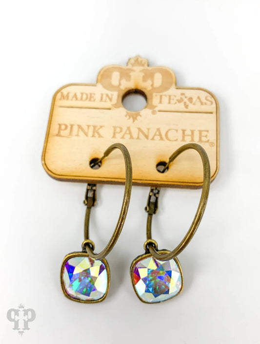 Pink Panache Square Crystal Hoop Earring AB/Bronze