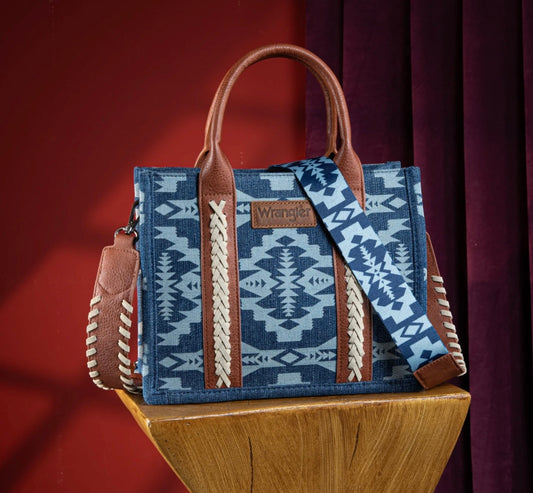 Wrangler Southwestern Print Small Canvas Tote/Crossbody-Jean