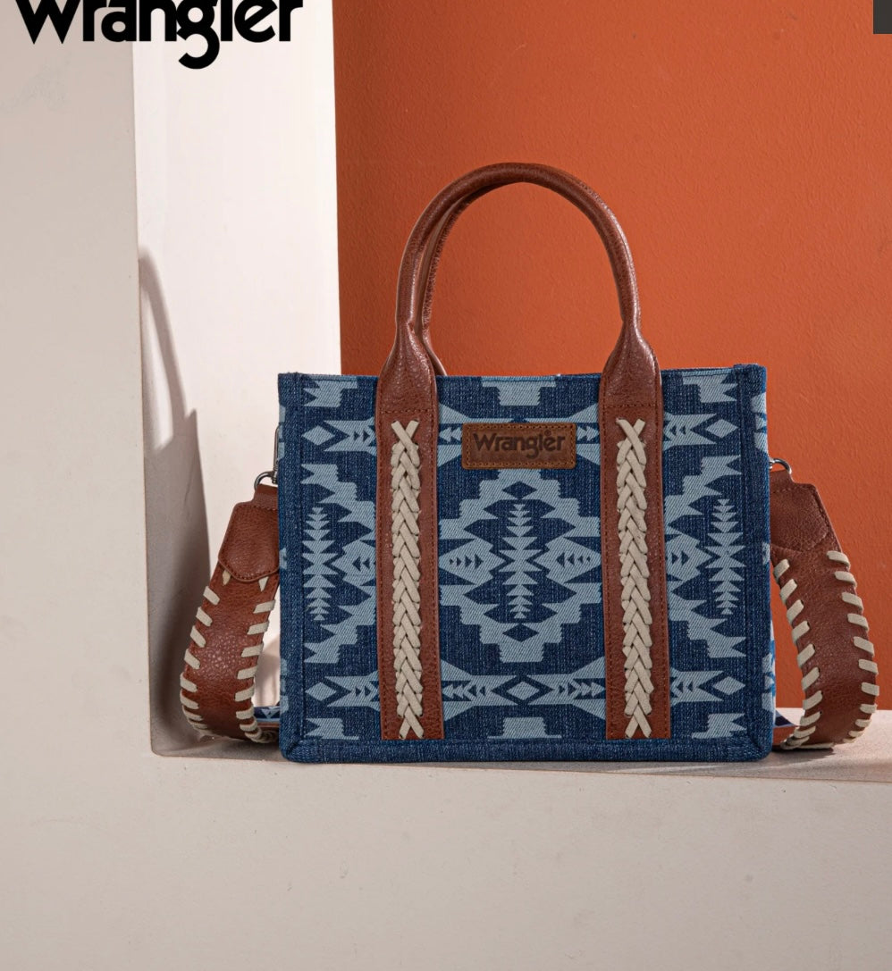 Wrangler Southwestern Print Small Canvas Tote/Crossbody-Jean
