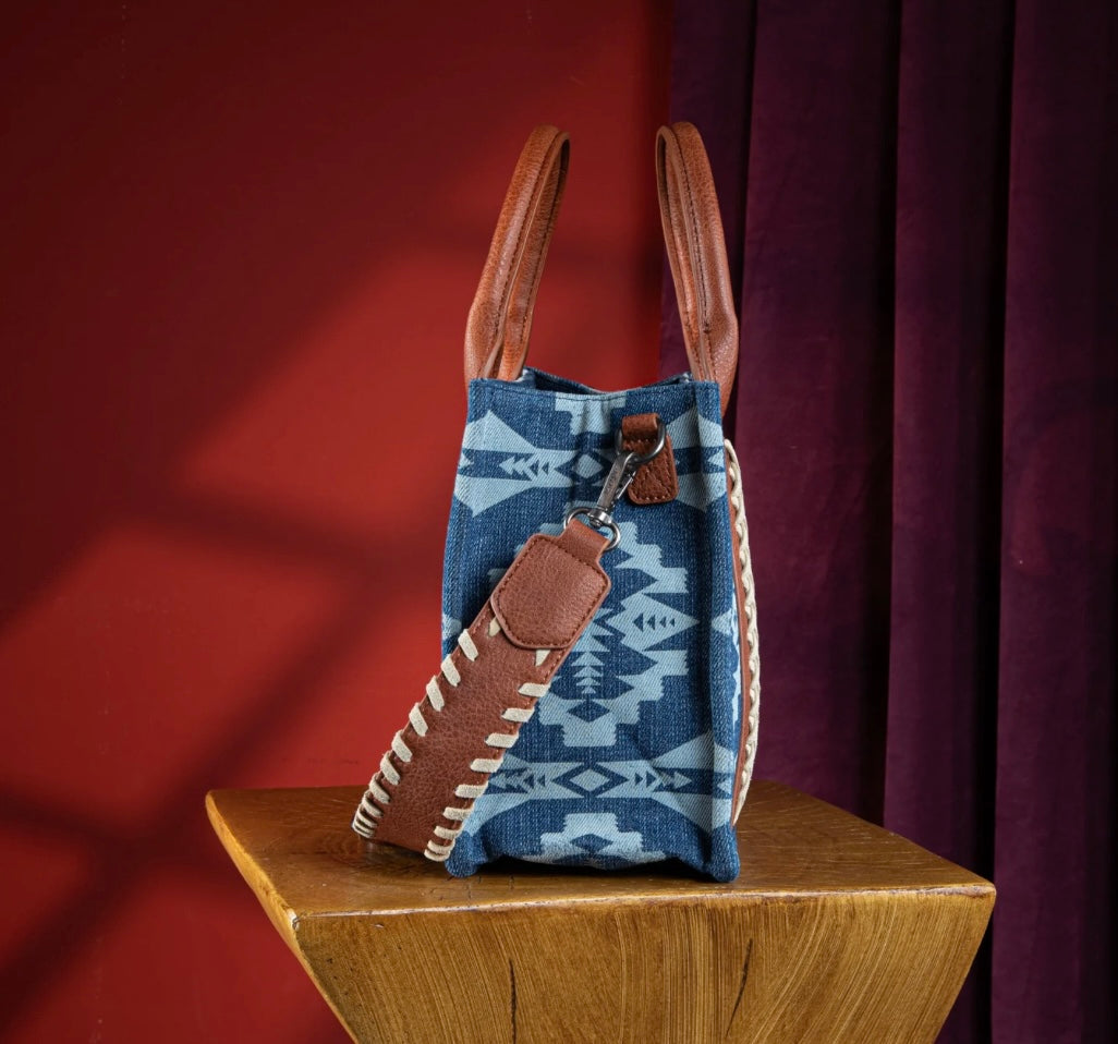 Wrangler Southwestern Print Small Canvas Tote/Crossbody-Jean