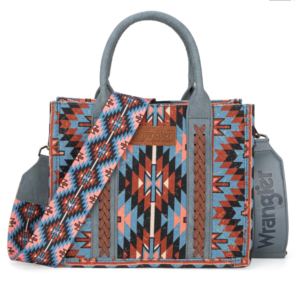 Wrangler Southwestern Pattern Dual Sided Print-Tote/Crossbody-Navy