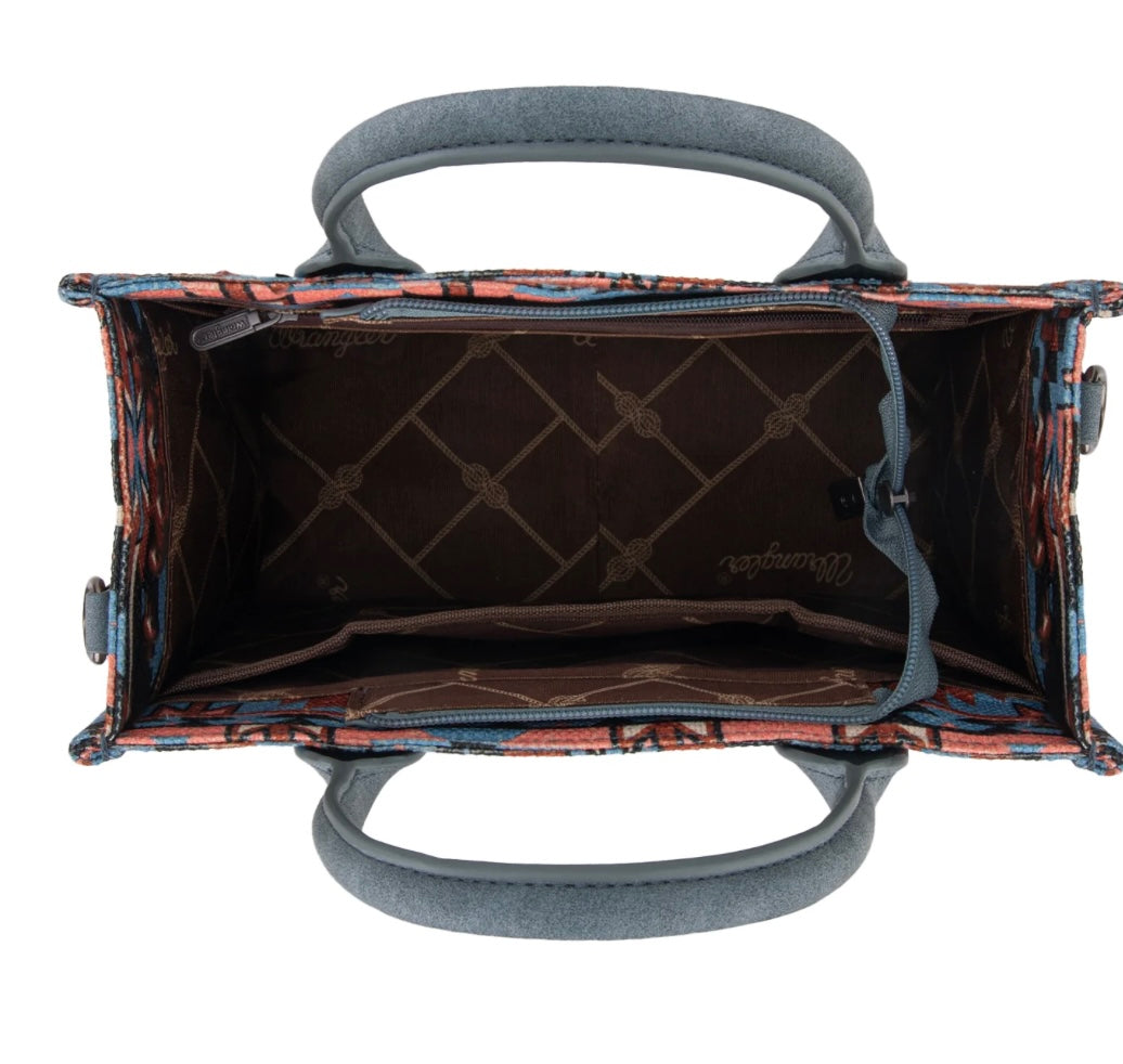 Wrangler Southwestern Pattern Dual Sided Print-Tote/Crossbody-Navy