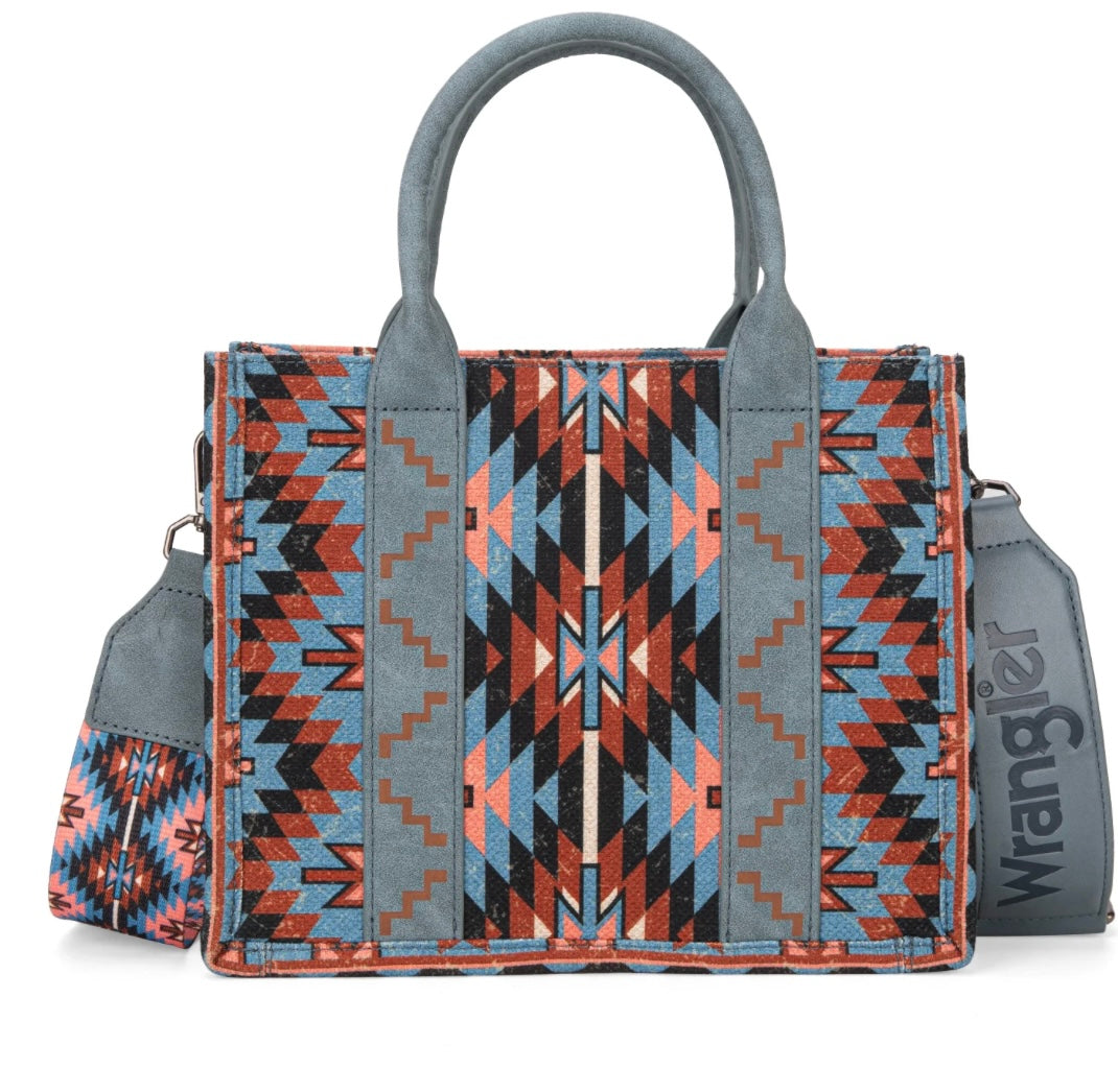 Wrangler Southwestern Pattern Dual Sided Print-Tote/Crossbody-Navy