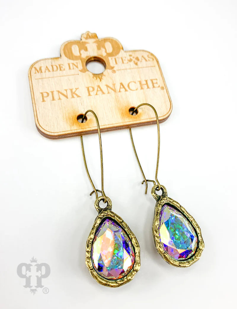 Pink Panache Austrian crystal pear shape bronze teardrop large earring