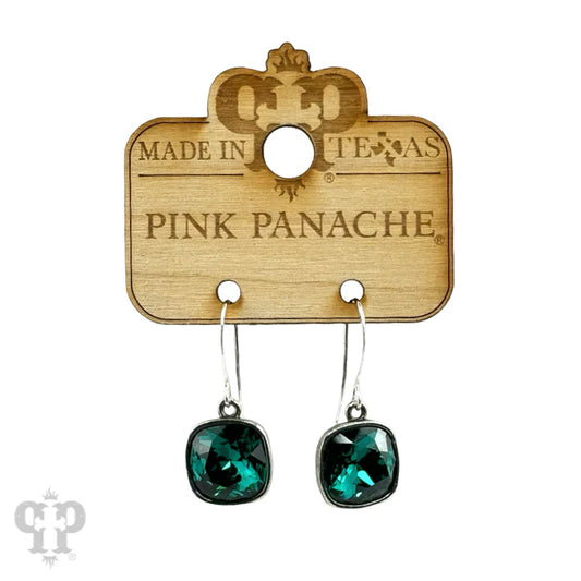 Pink Panache Austrian square crystal hook earring-Emerald/Silver