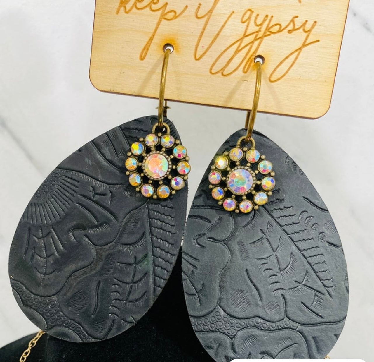 Keep It Gypsy Matte Paisley Leather Teardrop Earring