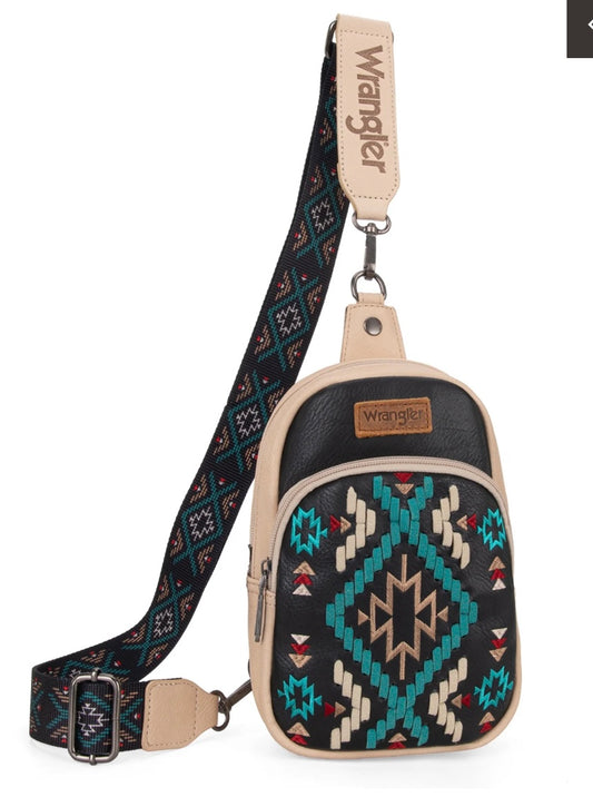 Wrangler Southwestern Embroidered Sling Bag-Black