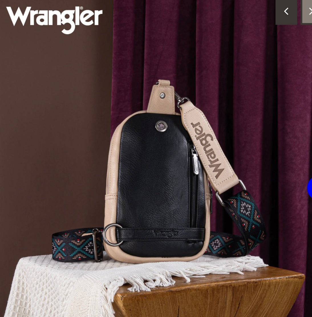 Wrangler Southwestern Embroidered Sling Bag-Black