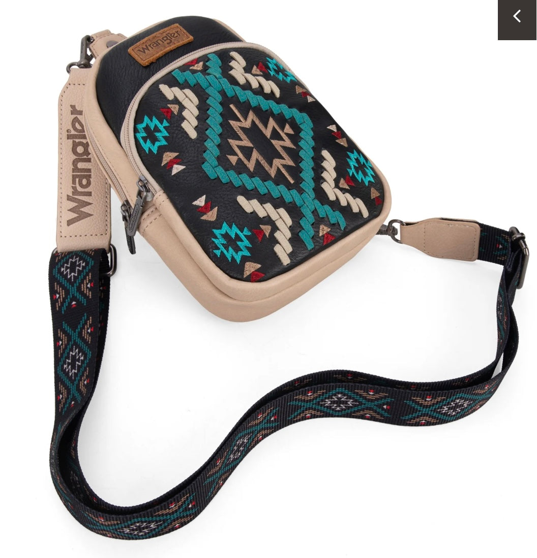 Wrangler Southwestern Embroidered Sling Bag-Black