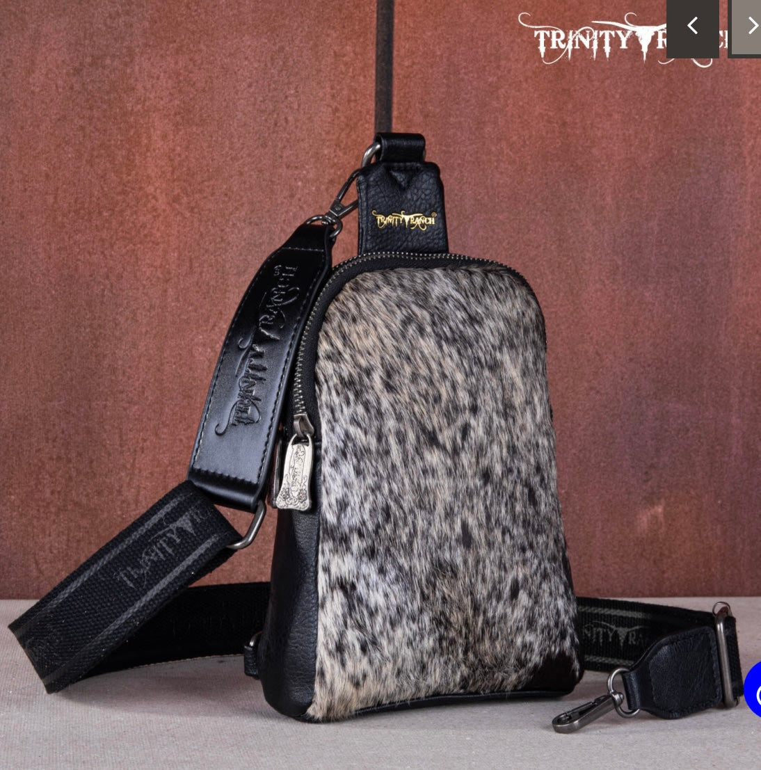 Trinity Ranch Genuine Hair-On Cowhide Sling Bag-Black