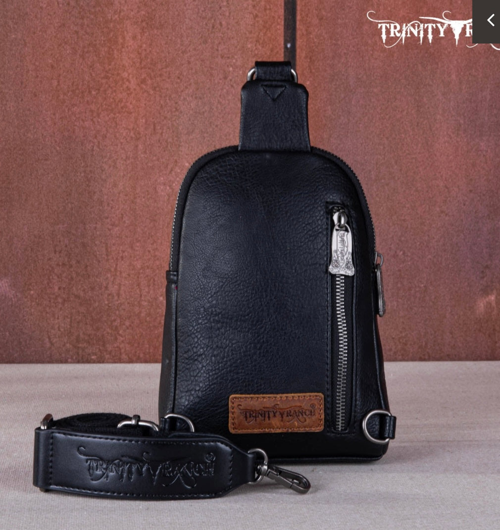 Trinity Ranch Genuine Hair-On Cowhide Sling Bag-Black