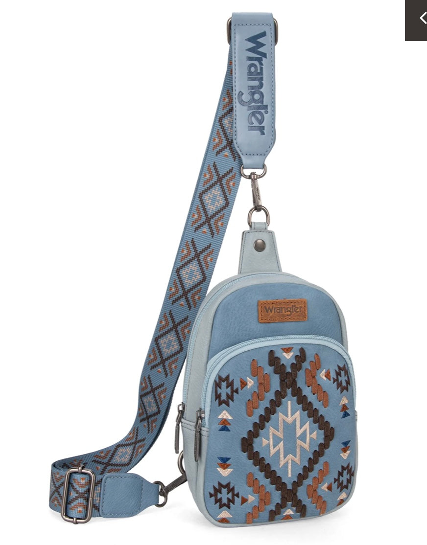 Wrangler Southwestern Embroidered Sling Bag-Jean