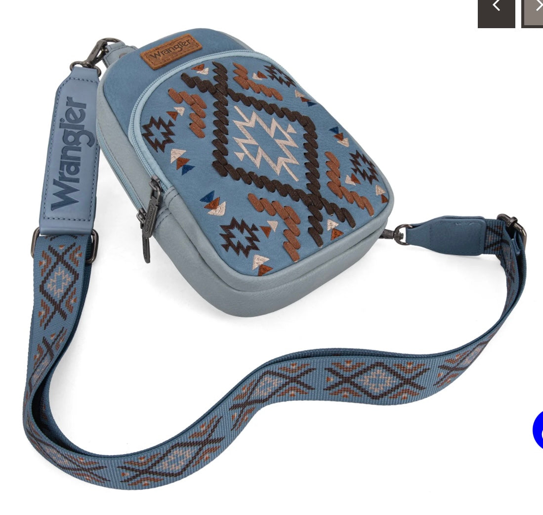 Wrangler Southwestern Embroidered Sling Bag-Jean