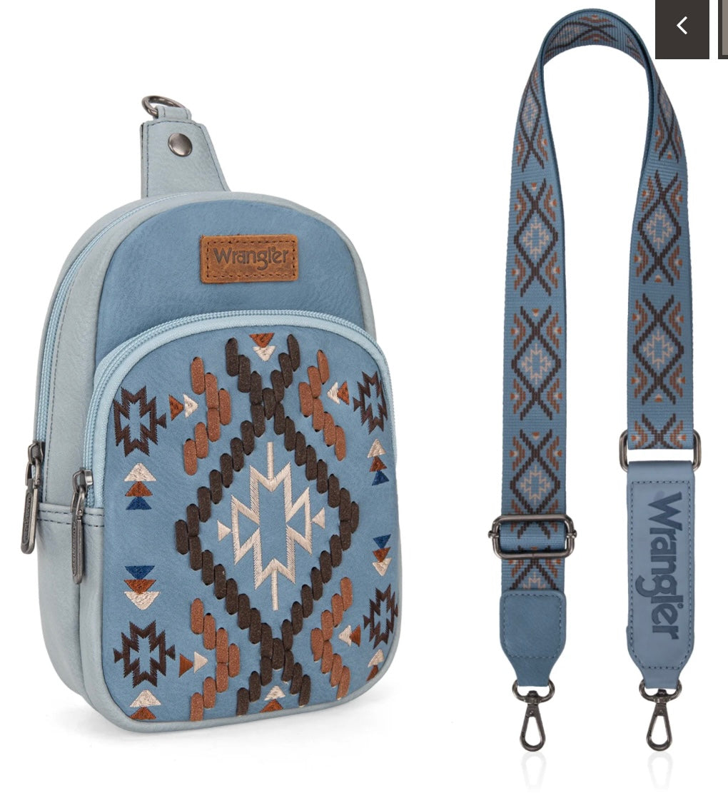 Wrangler Southwestern Embroidered Sling Bag-Jean