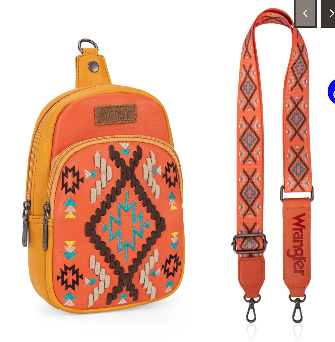 Wrangler Southwestern Embroidered Sling Bag-Orange