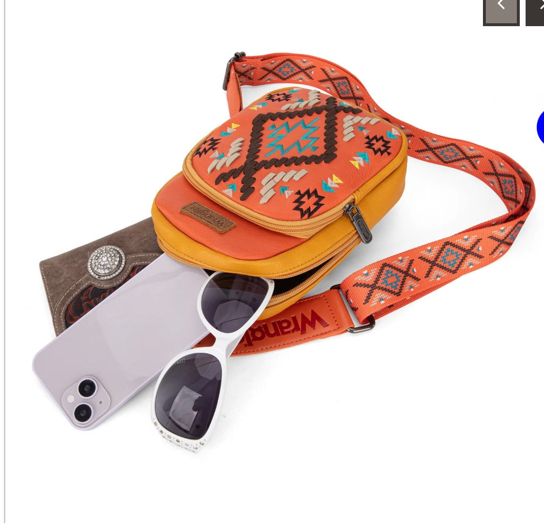 Wrangler Southwestern Embroidered Sling Bag-Orange