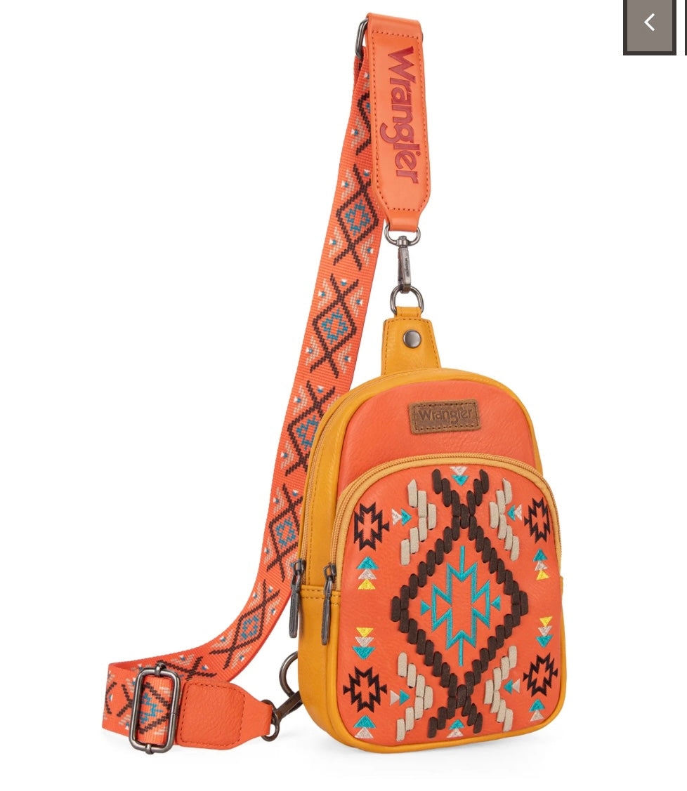 Wrangler Southwestern Embroidered Sling Bag-Orange