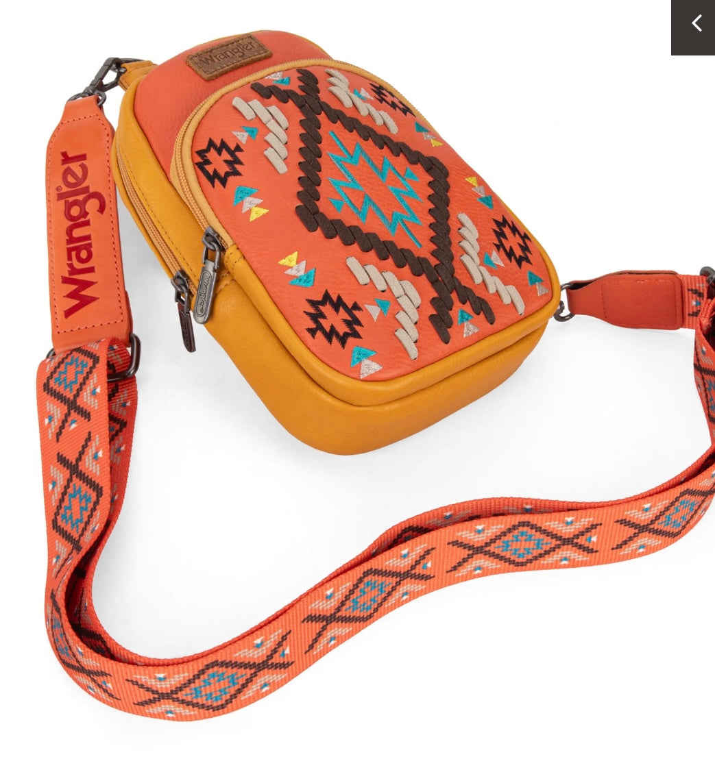 Wrangler Southwestern Embroidered Sling Bag-Orange