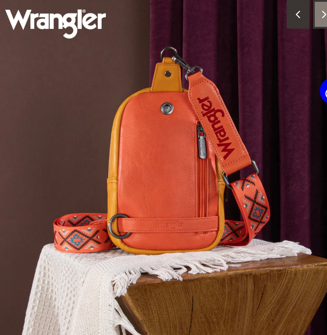 Wrangler Southwestern Embroidered Sling Bag-Orange