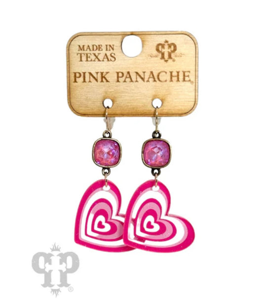 Pink Panache Fuchsia acrylic heart earring, Austrian crystal