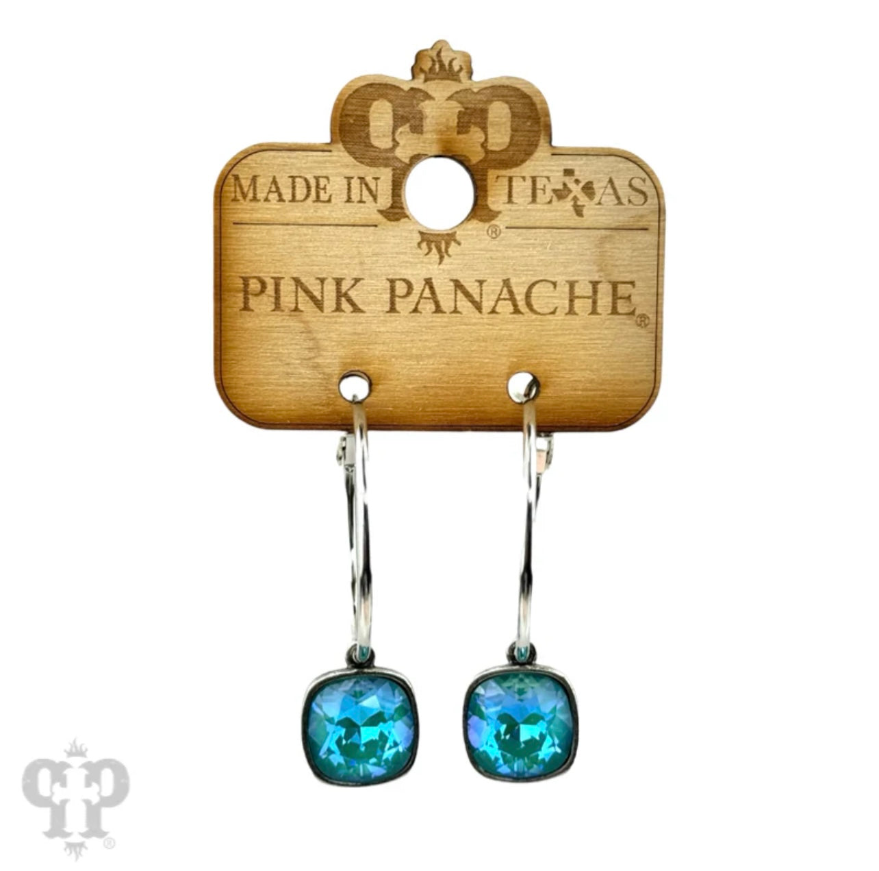 Pink Panache Square Austrian crystal hoop earring Blue/Silver