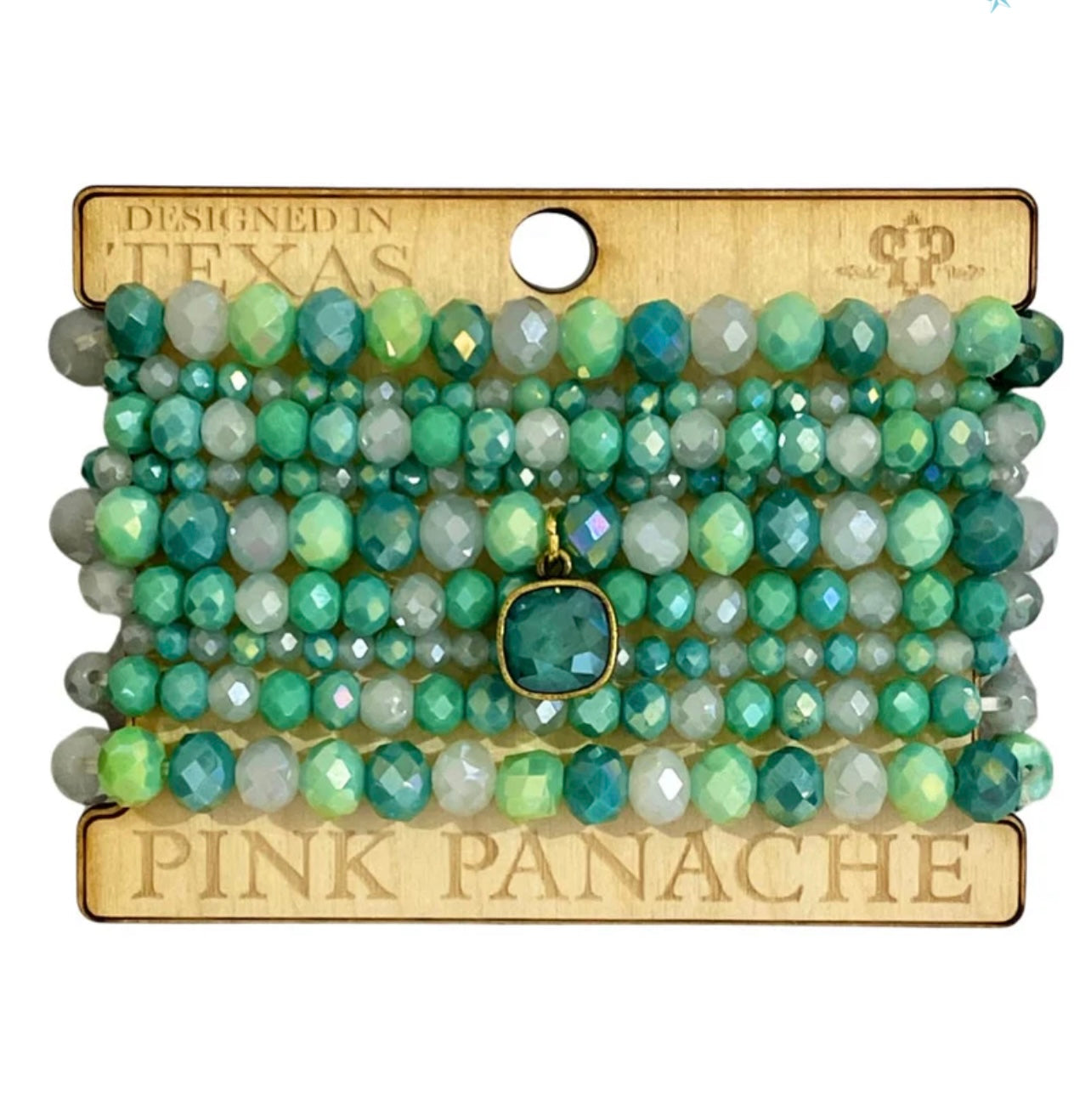 Pink Panache green mix faceted bead bracelet stack, Austrian crystal