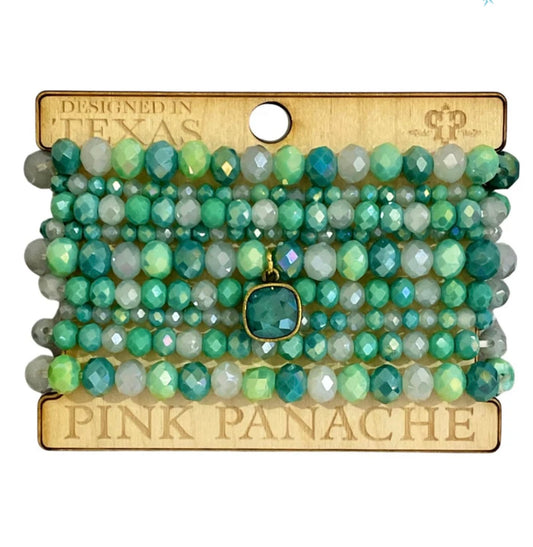 Pink Panache green mix faceted bead bracelet stack, Austrian crystal