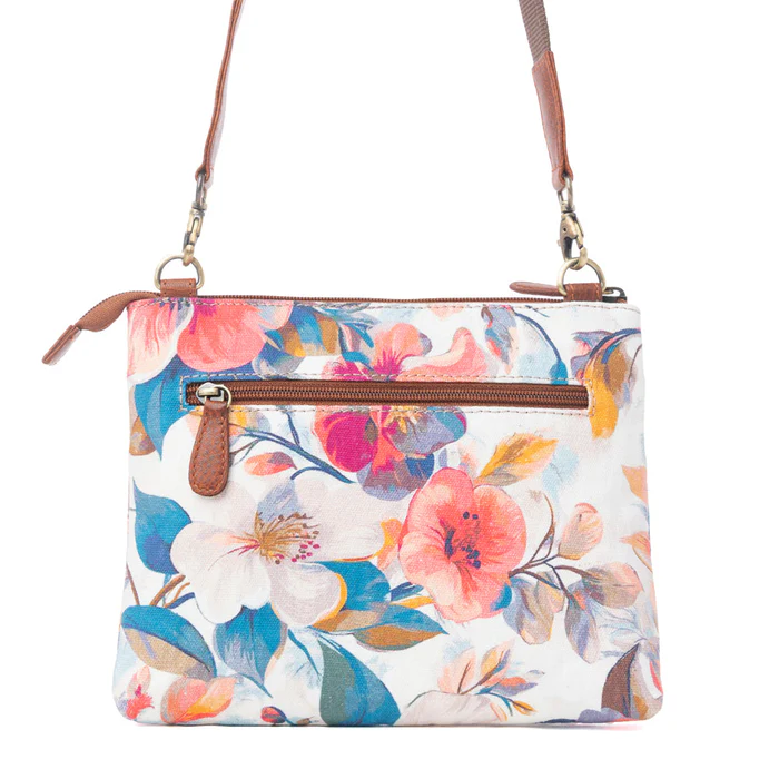 MYRA Maple Ridge Cotton & Leather Crossbody Bag in Painted Ivory