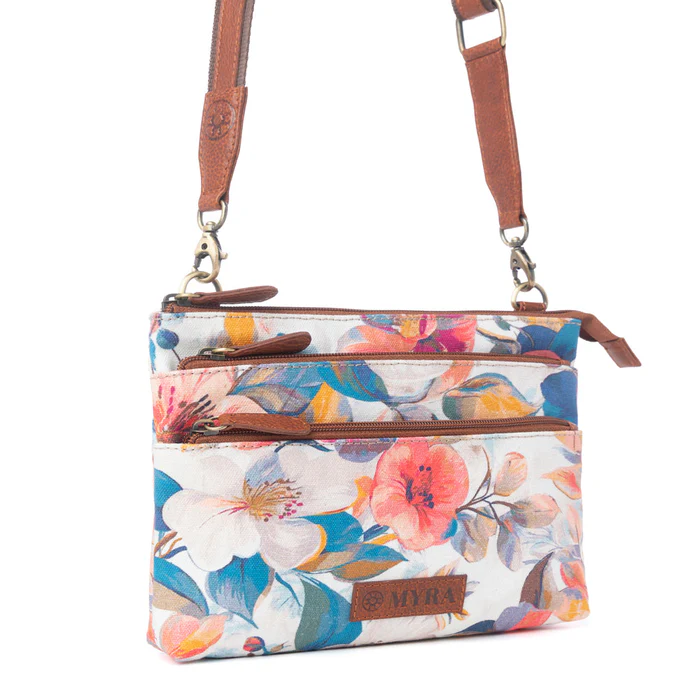 MYRA Maple Ridge Cotton & Leather Crossbody Bag in Painted Ivory