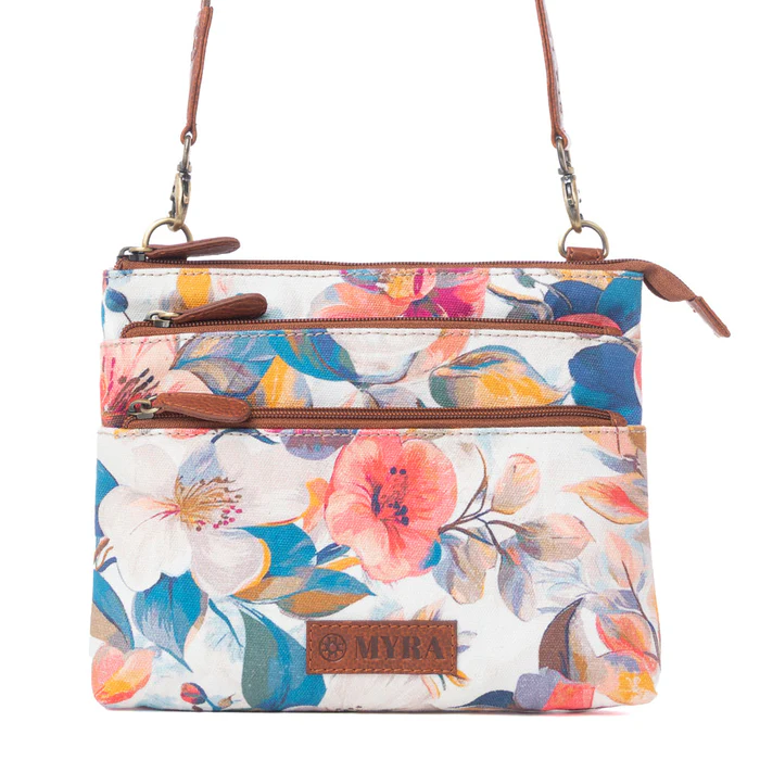 MYRA Maple Ridge Cotton & Leather Crossbody Bag in Painted Ivory