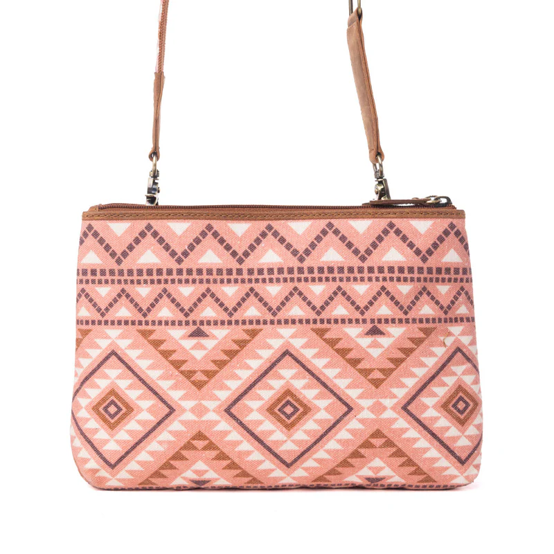 MYRA Tribal Hollow Cotton & Leather Crossbody Bag in Terra Cider