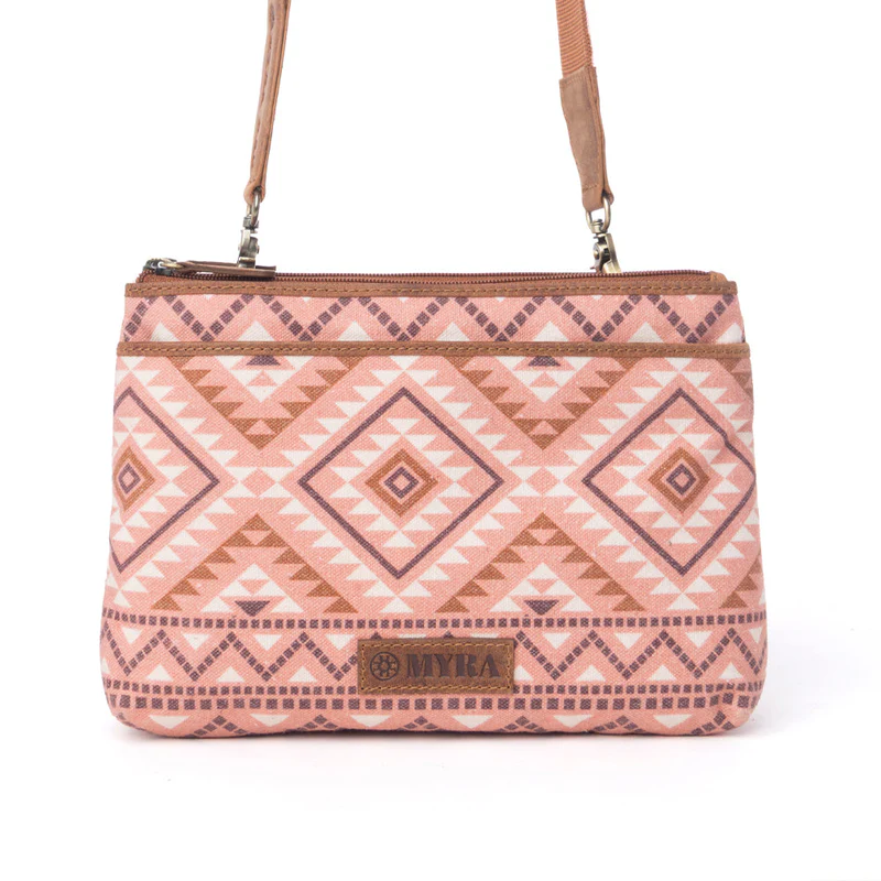 MYRA Tribal Hollow Cotton & Leather Crossbody Bag in Terra Cider