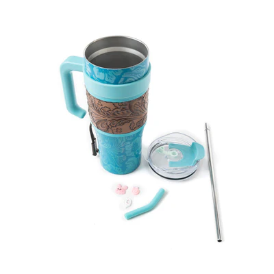 MYRA Wide Wyoming Tumbler In Blue with tooling
