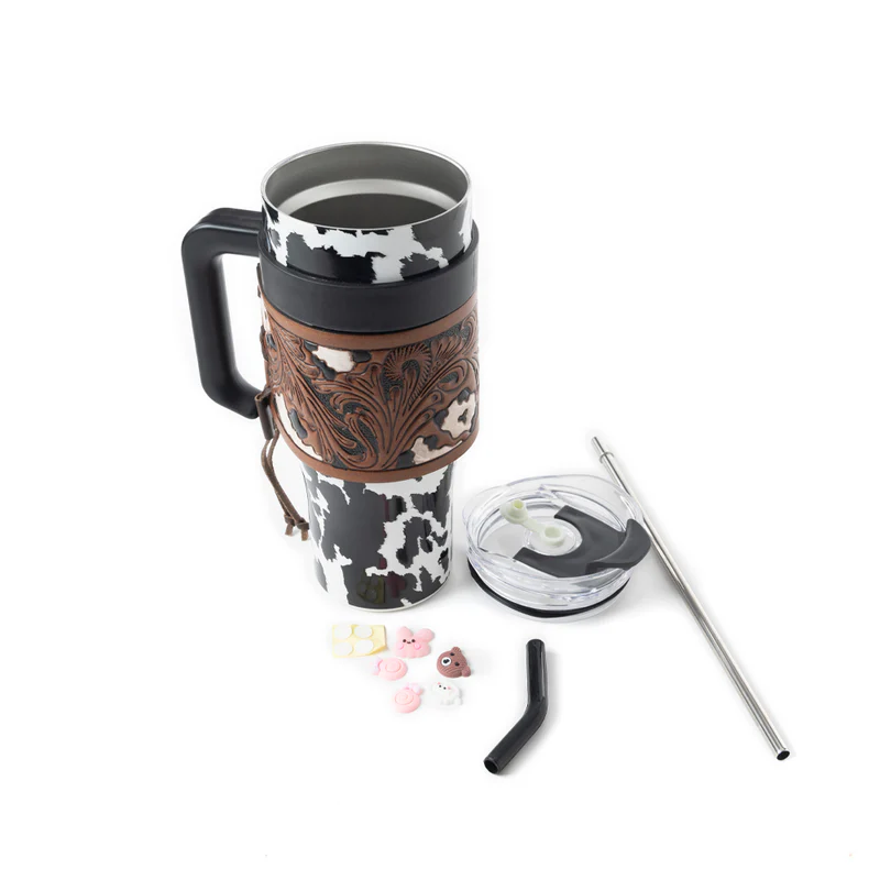 MYRA Wide Wyoming Tumbler in Black and White with Tooling