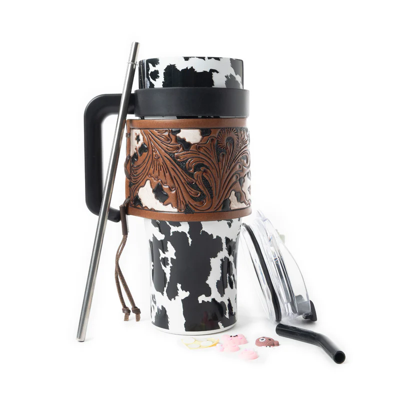 MYRA Wide Wyoming Tumbler in Black and White with Tooling