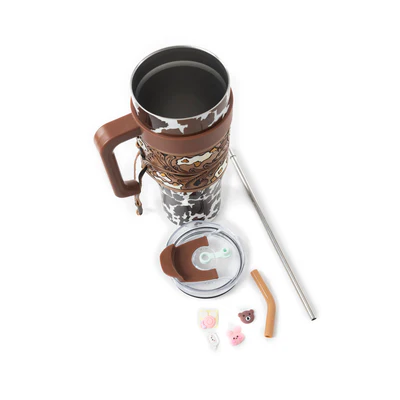 MYRA Wide Wyoming Tumbler in Black and White with Tooling