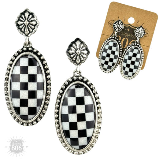Accessories 806 Checkerboard print oval earrings
