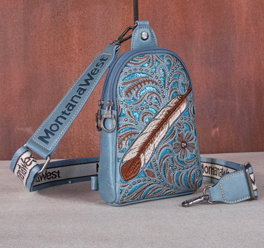 Montana West Embroidered Feather Cut-Out Floral Sling Bag-Jean