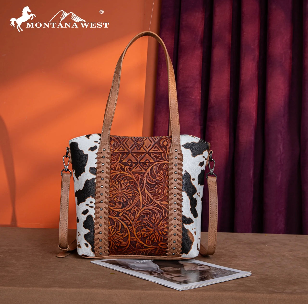 Montana West Tooled Collection Concealed Carry Tote/Crossbody - Brown
