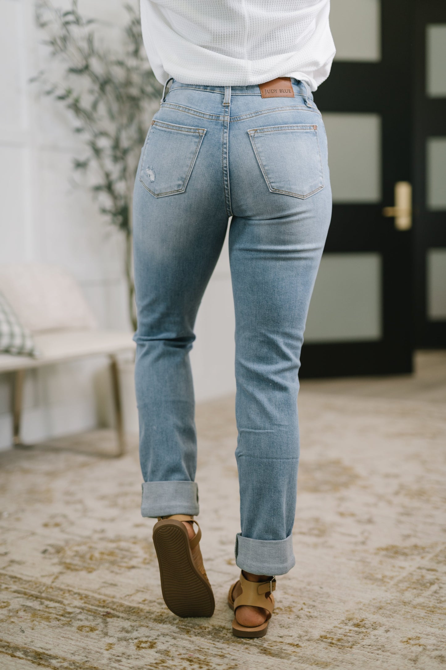 Aiden High Rise Patch Pocket Distressed Boyfriend Jeans by Judy Blue