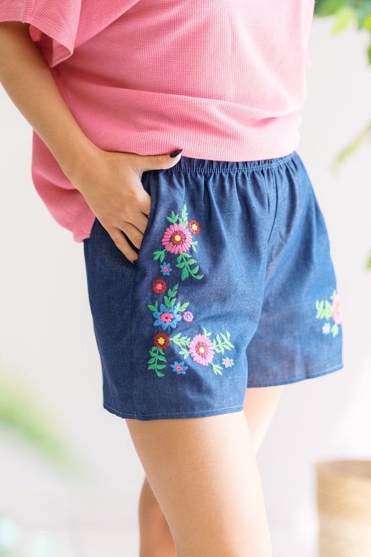 Now N Forever Embroidered Bloom Shorts