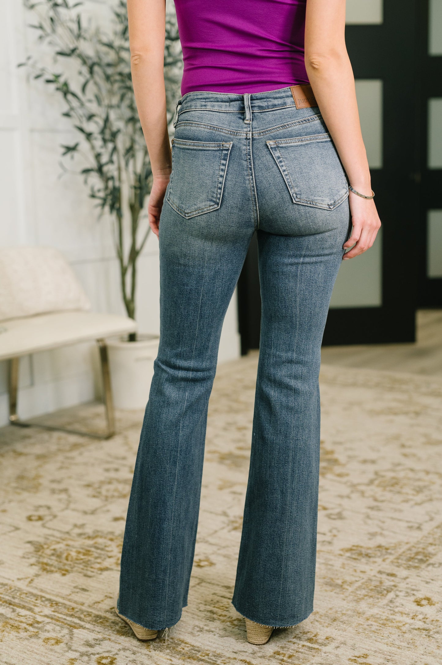 Jackie Mid Rise Flare Jean with Front Flap Pockets by Judy Blue