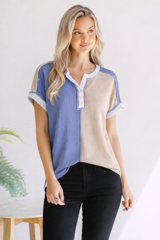 7th Ray Midnight & Sand Button Top