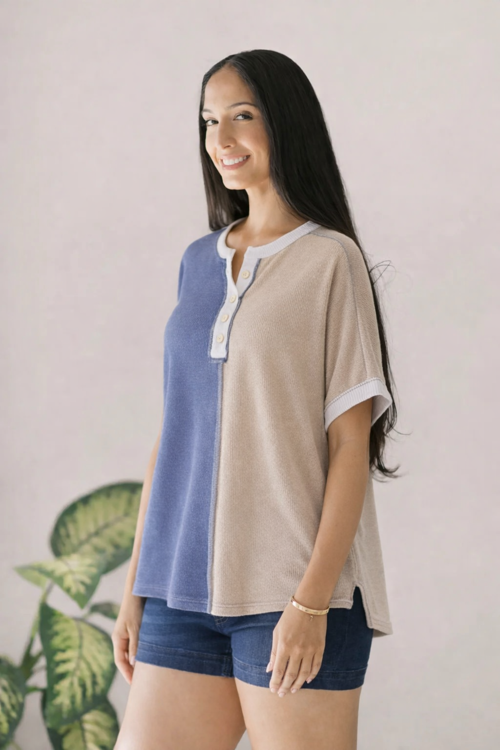 7th Ray Midnight & Sand Button Top