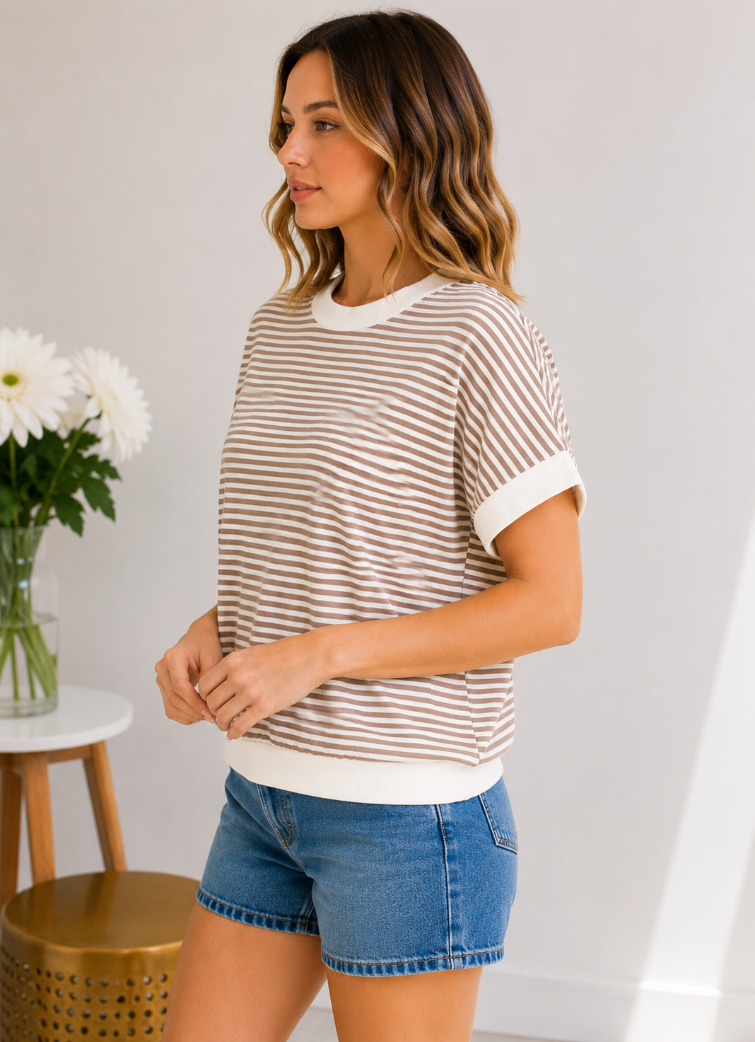 Zenana Mocha Morning Stripe Top