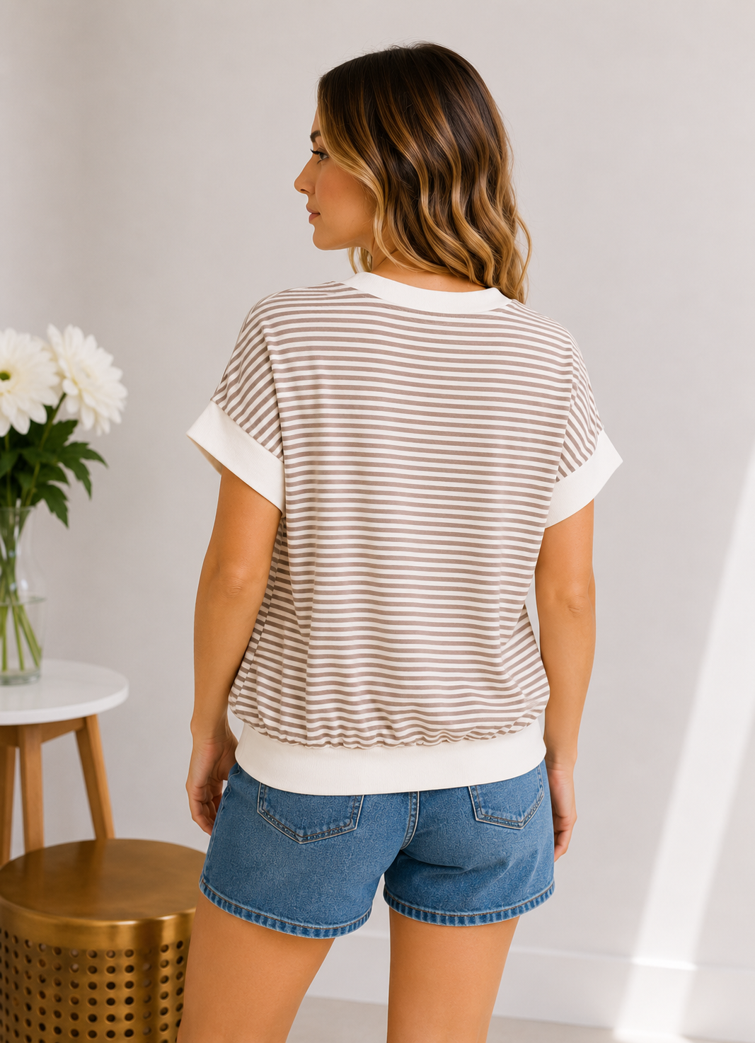 Zenana Mocha Morning Stripe Top