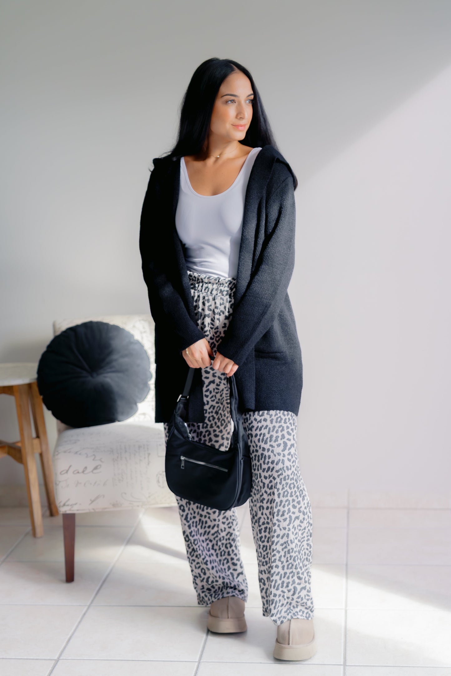 Zenana Obsidian Veil Hooded Sweater Cardigan