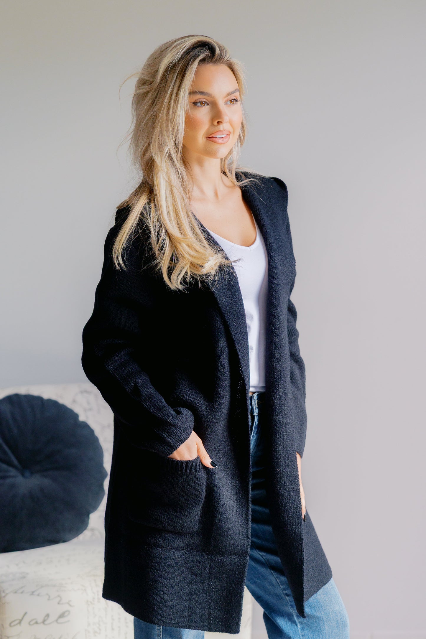 Zenana Obsidian Veil Hooded Sweater Cardigan