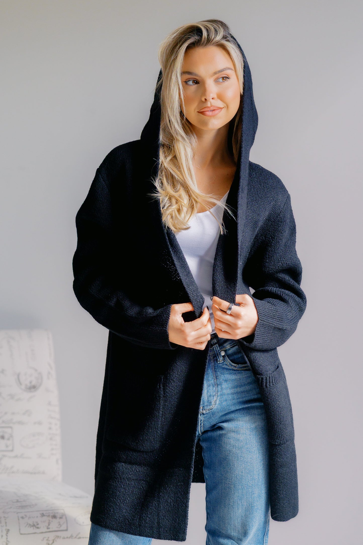 Zenana Obsidian Veil Hooded Sweater Cardigan