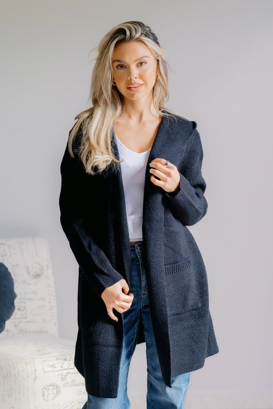 Zenana Obsidian Veil Hooded Sweater Cardigan